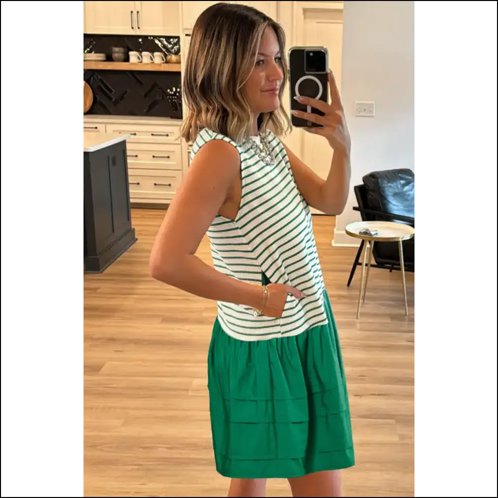 Green Stripe Woven Dress: Less Fabric More Sass 😈 - Needful Things - Short Dresses on Sale Worldwide Shipping