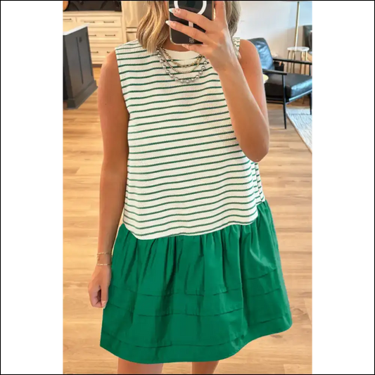 Green Stripe Woven Dress: Less Fabric More Sass 😈 - Needful Things - s - Short Dresses on Sale Worldwide Shipping