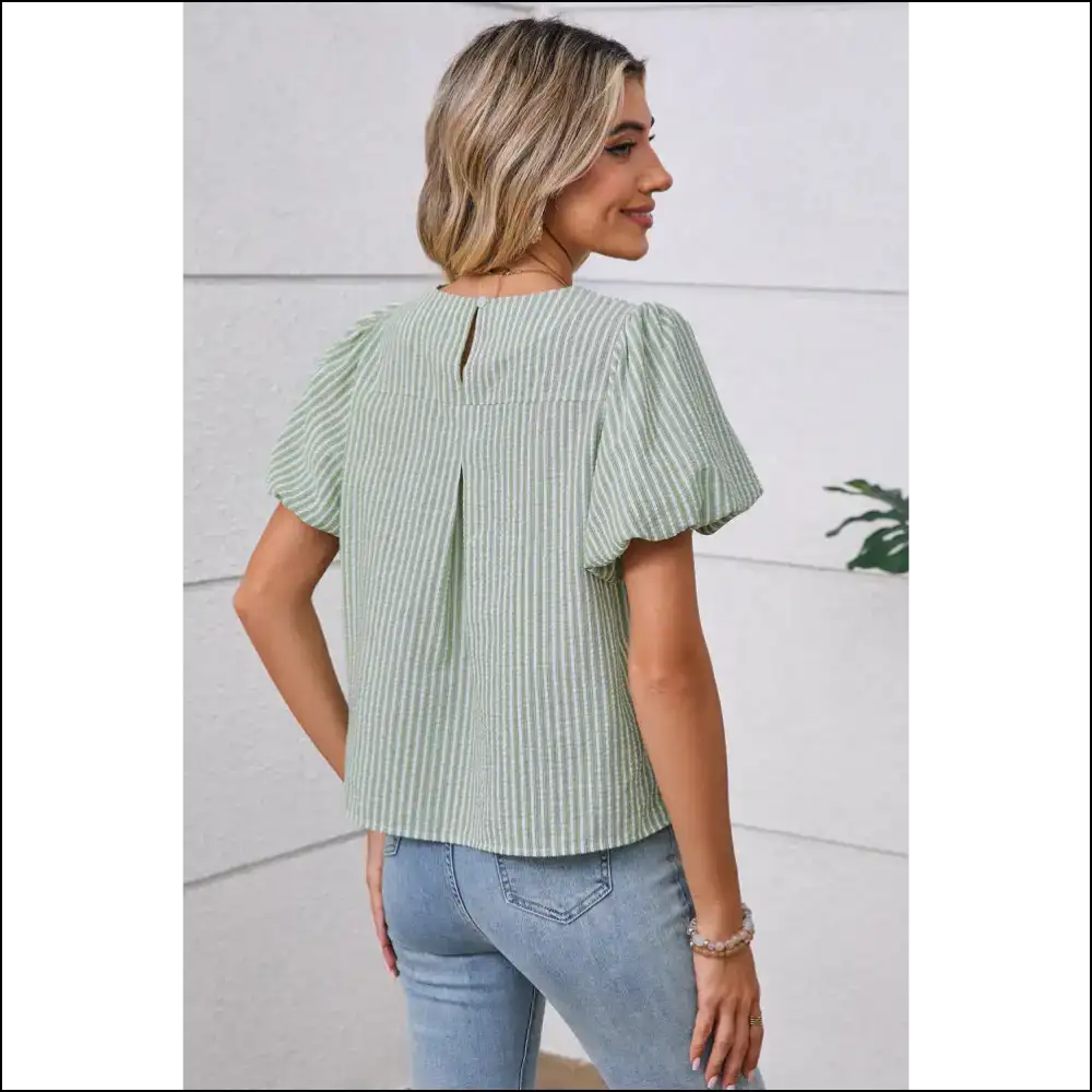 Green Striped Puff Sleeve: so Cute it Hurts (needful Things) 💚 - Blouses on Sale Worldwide Shipping