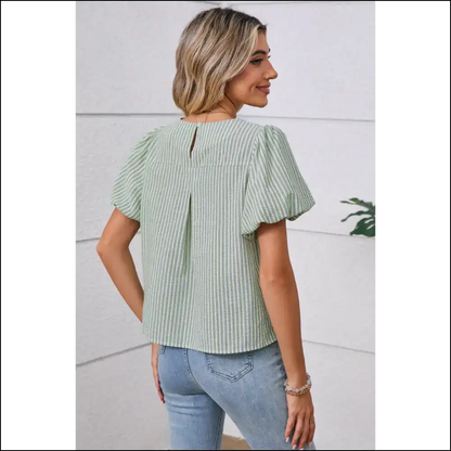 Green Striped Puff Sleeve: so Cute it Hurts (needful Things) 💚 - Blouses on Sale Worldwide Shipping