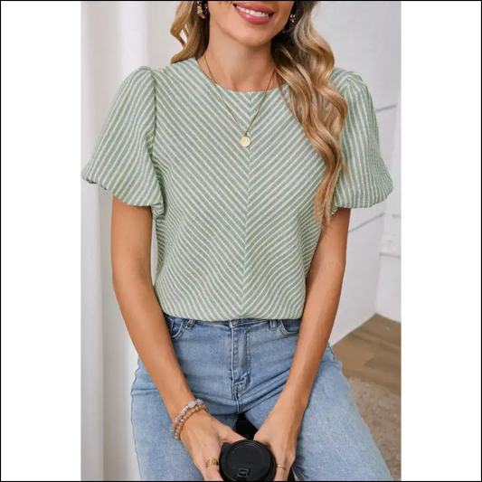 Green Striped Puff Sleeve: so Cute it Hurts (needful Things) 💚 - Stripe / s - Blouses on Sale Worldwide Shipping
