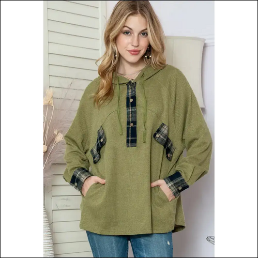 Green Wfle Knit Henley: Basically a Wearable Hug from Needful Things - s - Sweatshirts & Hoodies on Sale Worldwide Shipping