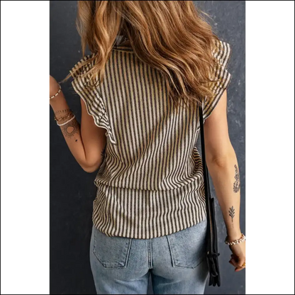 Grey Ruffled Striped Top: Needful Things for Goddesses 😈 - Sleeveless Shirts Tank Tops on Sale Worldwide Shipping