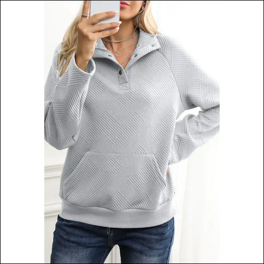 Grey Textured Knit Buttoned: so Comfy It’s Good Needful Things 💀 - Light / s - Sweatshirts & Hoodies on Sale Worldwide Shipping