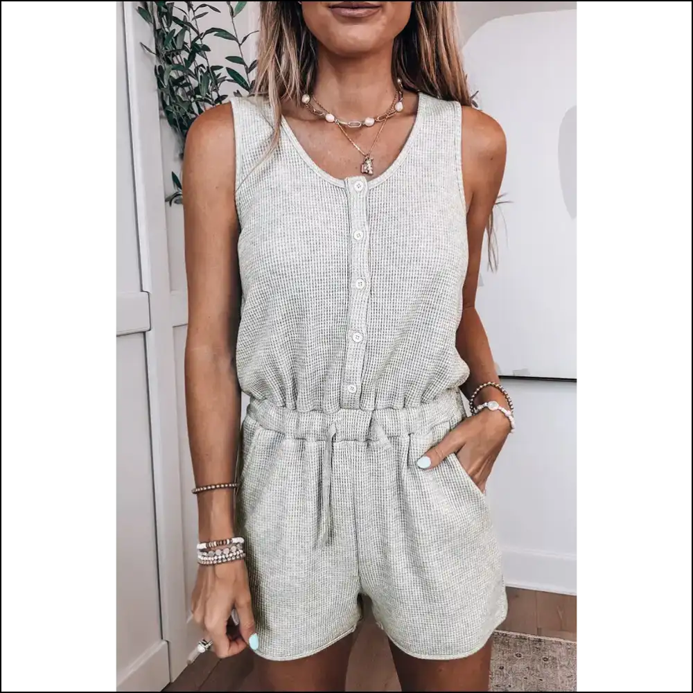 Grey Wfle Knit Romper: Basically Pajamas you can Leave the House in 😜 Needful Things - Light / s - Rompers Jumpsuits & on Sale Worldwide