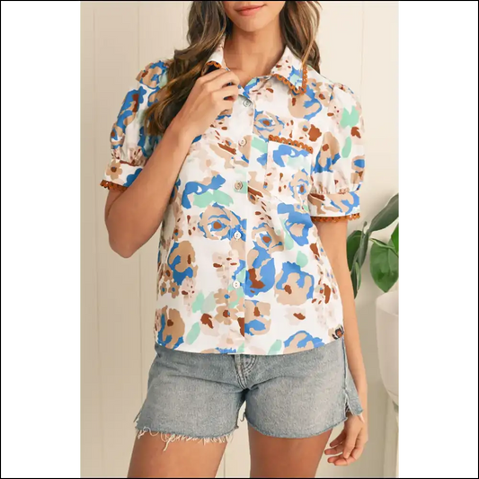 Groovy Baby! Needful Things 60s Flower Puff Sleeve Power! 🌼 - Multicolour / s - Blouses on Sale Worldwide Shipping