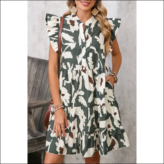 Groovy Baby! Needful Things Retro Floral Tiered Mini Dress 🌼 - Black / s - Short Dresses on Sale Worldwide Shipping