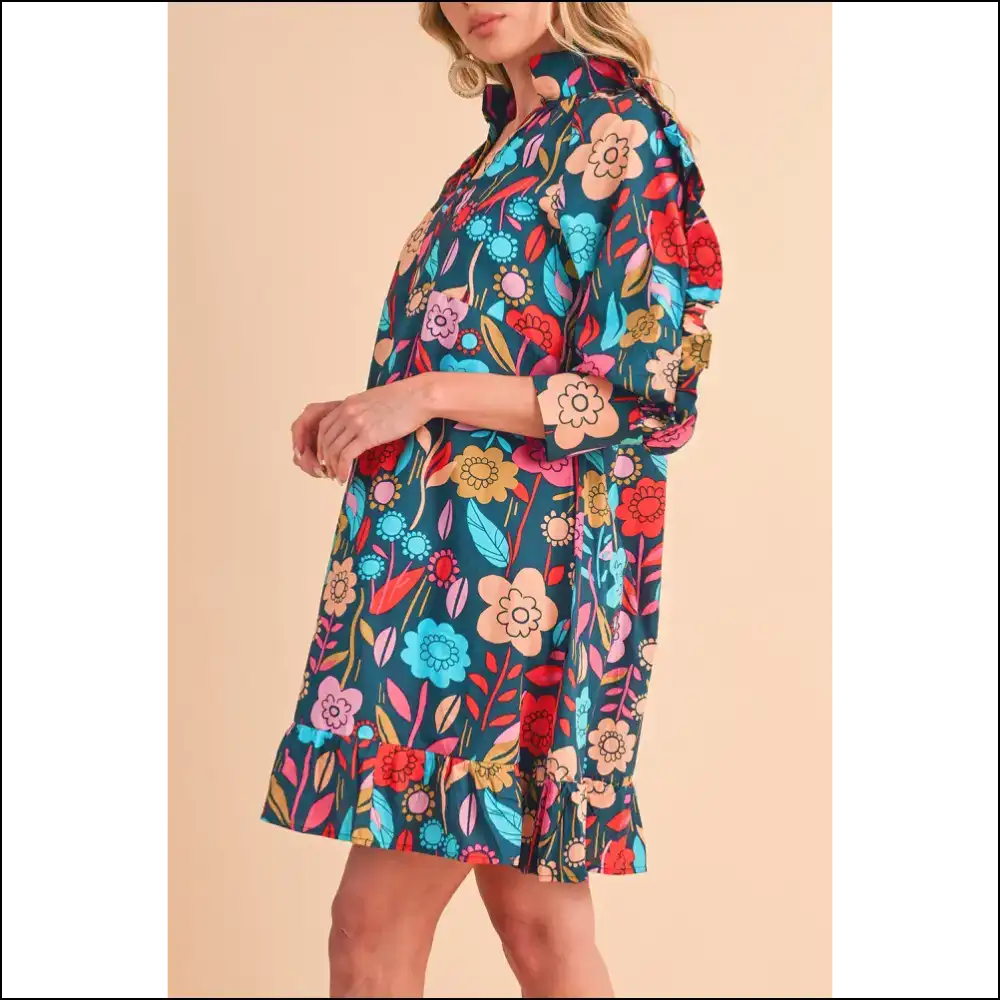 Groovy Green Flower Print Mini Dress: Needful Things! 🌼✌️ - Short Dresses on Sale Worldwide Shipping