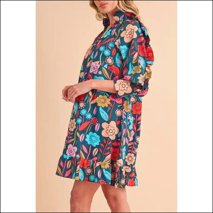 Groovy Green Flower Print Mini Dress: Needful Things! 🌼✌️ - Short Dresses on Sale Worldwide Shipping