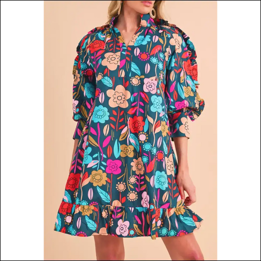Groovy Green Flower Print Mini Dress: Needful Things! 🌼✌️ - s - Short Dresses on Sale Worldwide Shipping