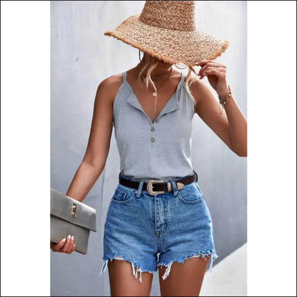 Half Button Grecian Neck Cami - Chic Elegance - Tank Tops on Sale Worldwide Shipping