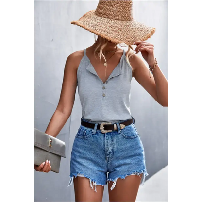 Half Button Grecian Neck Cami - Chic Elegance - Tank Tops on Sale Worldwide Shipping