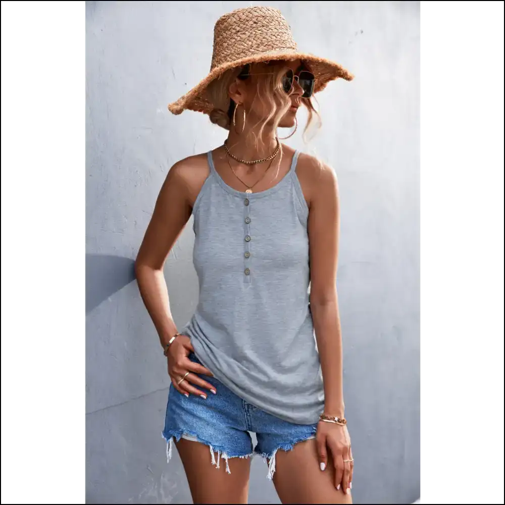 Half Button Grecian Neck Cami - Chic Elegance - Tank Tops on Sale Worldwide Shipping