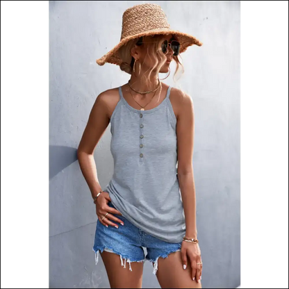 Half Button Grecian Neck Cami - Chic Elegance - Tank Tops on Sale Worldwide Shipping