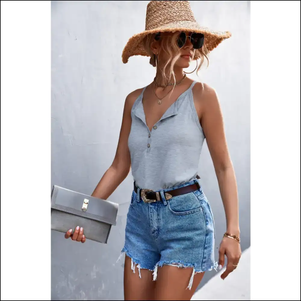 Half Button Grecian Neck Cami - Chic Elegance - Tank Tops on Sale Worldwide Shipping