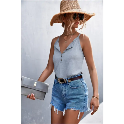 Half Button Grecian Neck Cami - Chic Elegance - Tank Tops on Sale Worldwide Shipping
