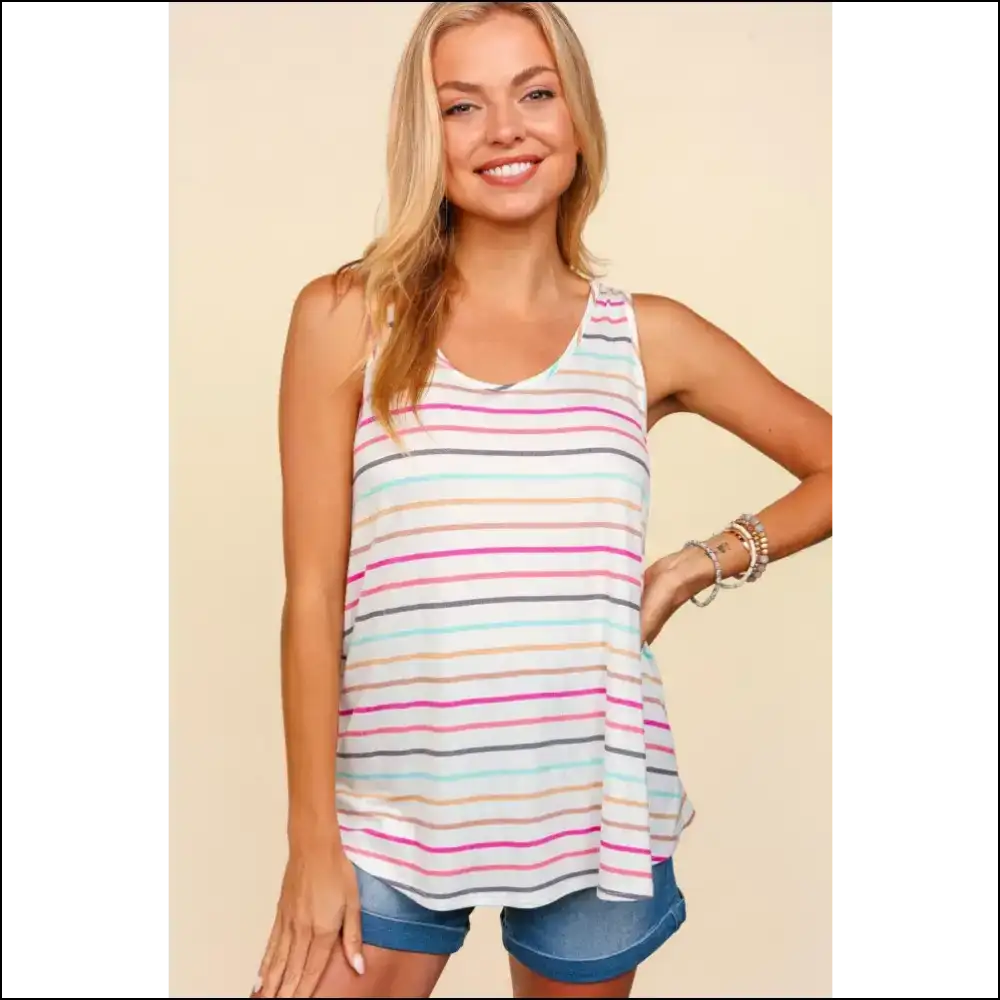 Haptics Round Neck Striped Knit Tank - Fuchsia / s - Tops on Sale Worldwide Shipping