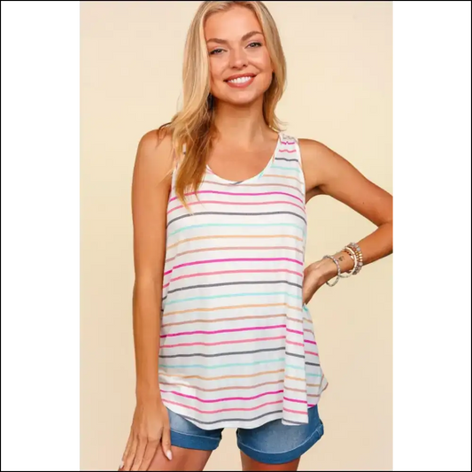 Haptics Round Neck Striped Knit Tank - Fuchsia / s - Tops on Sale Worldwide Shipping