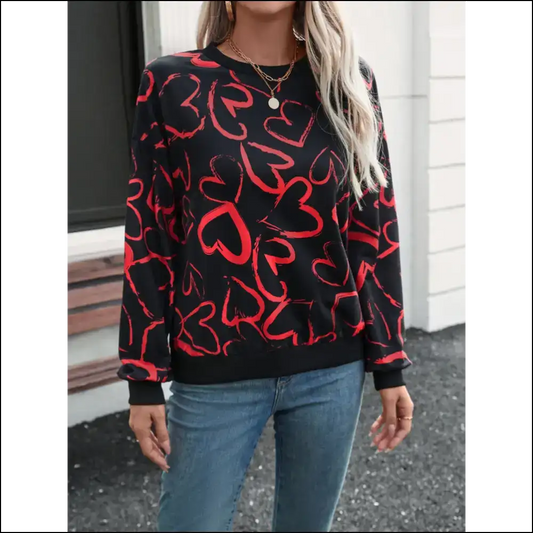 Heart Dropped Shoulder Long Sleeve Sweatshirt - Black / s - Sweatshirts & Hoodies on Sale Worldwide Shipping