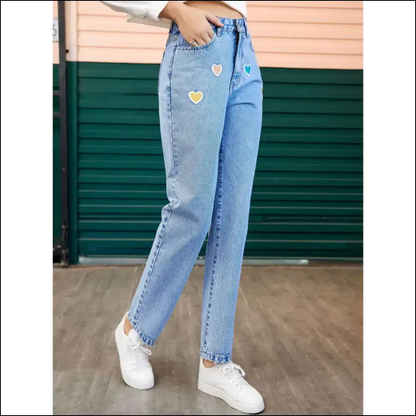 Heart Straight Leg Jeans: Confidence Never Looked this Good! 💖👖 - Jeans on Sale Worldwide Shipping