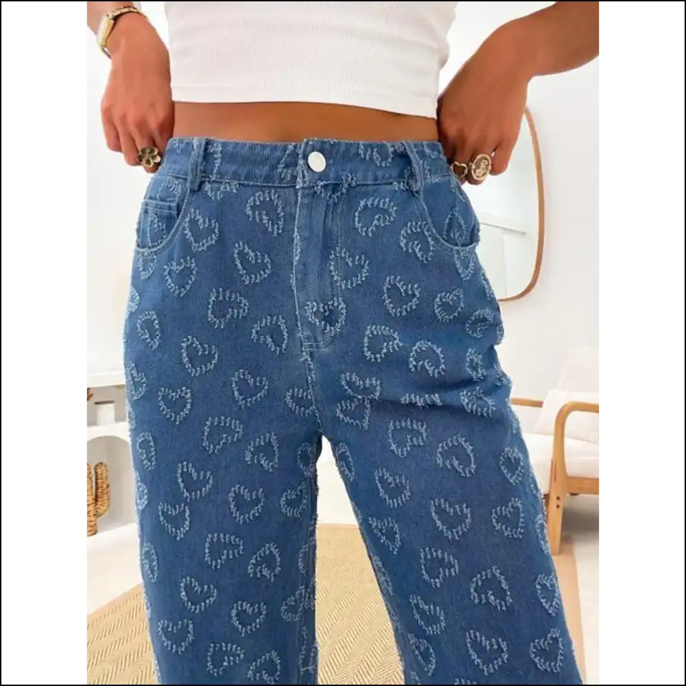 Heart Washed Straight Leg Jeans: Because my Life Needs Fabulosity! 💖 - Jeans on Sale Worldwide Shipping