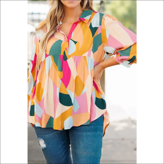 Heathered Collared Neck Long Sleeve Blouse - Blouses on Sale Worldwide Shipping
