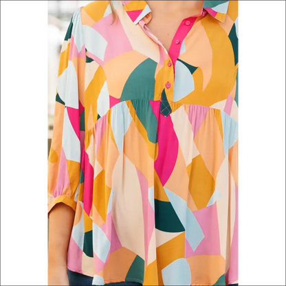 Heathered Collared Neck Long Sleeve Blouse - Blouses on Sale Worldwide Shipping
