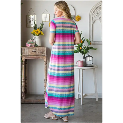 Heimish Striped Short Sleeve Maxi Tee Dress - Dresses on Sale Worldwide Shipping