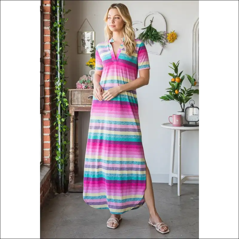 Heimish Striped Short Sleeve Maxi Tee Dress - Dresses on Sale Worldwide Shipping