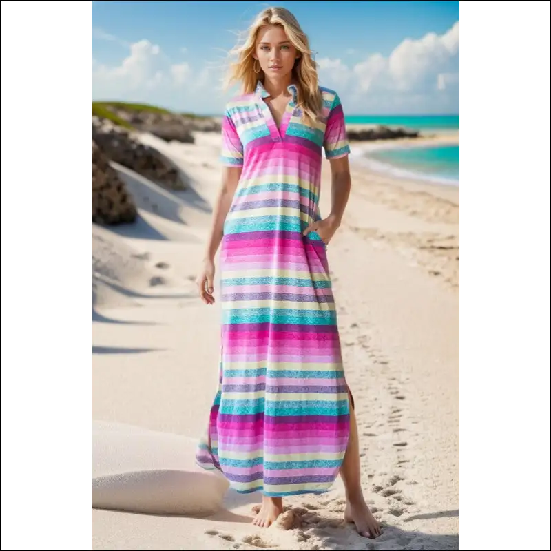 Heimish Striped Short Sleeve Maxi Tee Dress - Dresses on Sale Worldwide Shipping