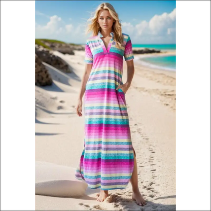 Heimish Striped Short Sleeve Maxi Tee Dress - Dresses on Sale Worldwide Shipping