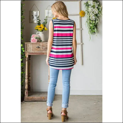 Heimish Striped Twist Knot Round Neck Tank - Tops on Sale Worldwide Shipping
