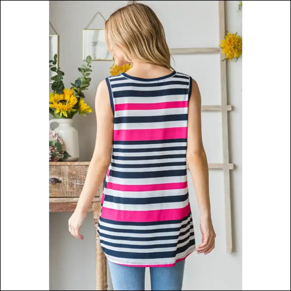 Heimish Striped Twist Knot Round Neck Tank - Tops on Sale Worldwide Shipping