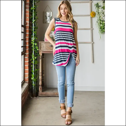 Heimish Striped Twist Knot Round Neck Tank - Tops on Sale Worldwide Shipping