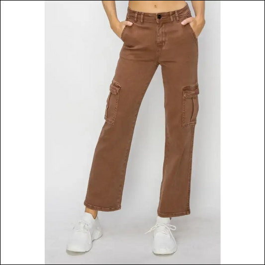 High Rise Cargo Jeans: Because your Curves Deserve a Peak Performance! 😂 - Mocha / 0(24) - Jeans on Sale Worldwide Shipping