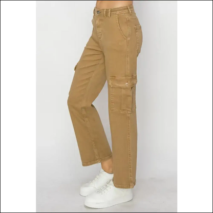 High Rise Cargo Jeans: Elevate your Style Hide Snacks Like a Pro! 🍕✨ - Jeans on Sale Worldwide Shipping