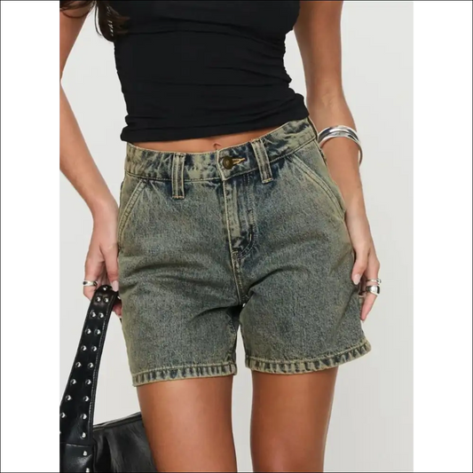 High Rise Washed Denim Shorts - Medium / Xl - on Sale Worldwide Shipping