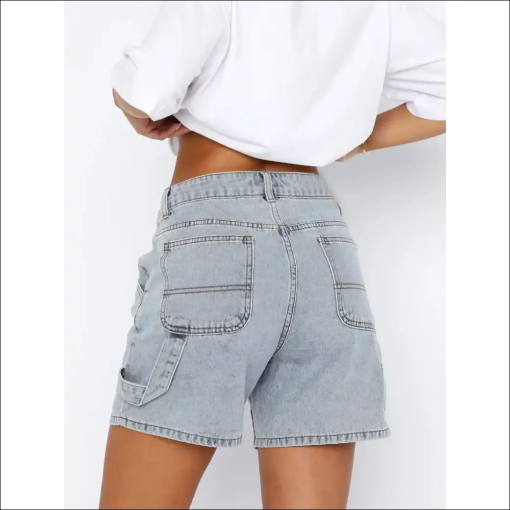 High Rise Washed Denim Shorts - on Sale Worldwide Shipping
