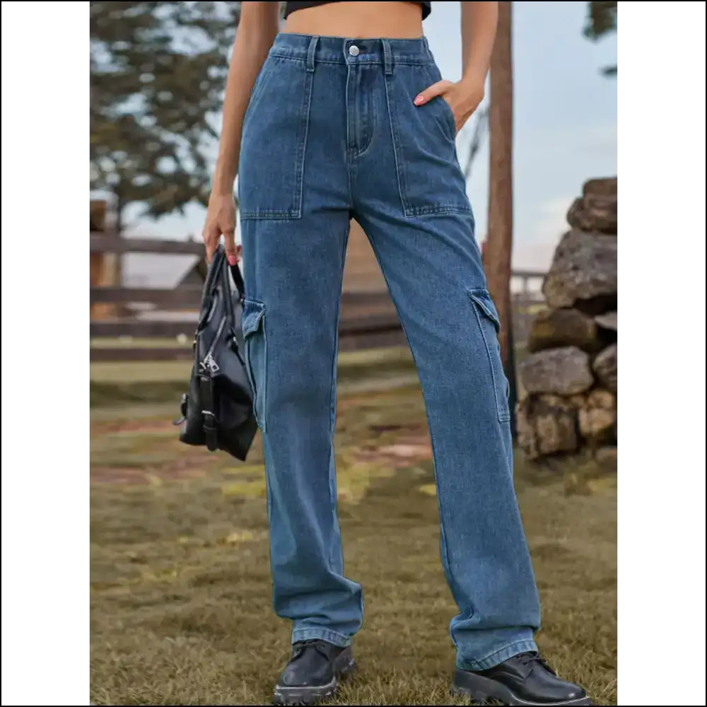 High Waist Cargo Jeans: for when your Curves Need a Commanding Officer! 🚀 - Medium / s - Jeans on Sale Worldwide Shipping
