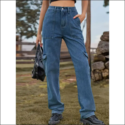 High Waist Cargo Jeans: for when your Curves Need a Commanding Officer! 🚀 - Medium / s - Jeans on Sale Worldwide Shipping