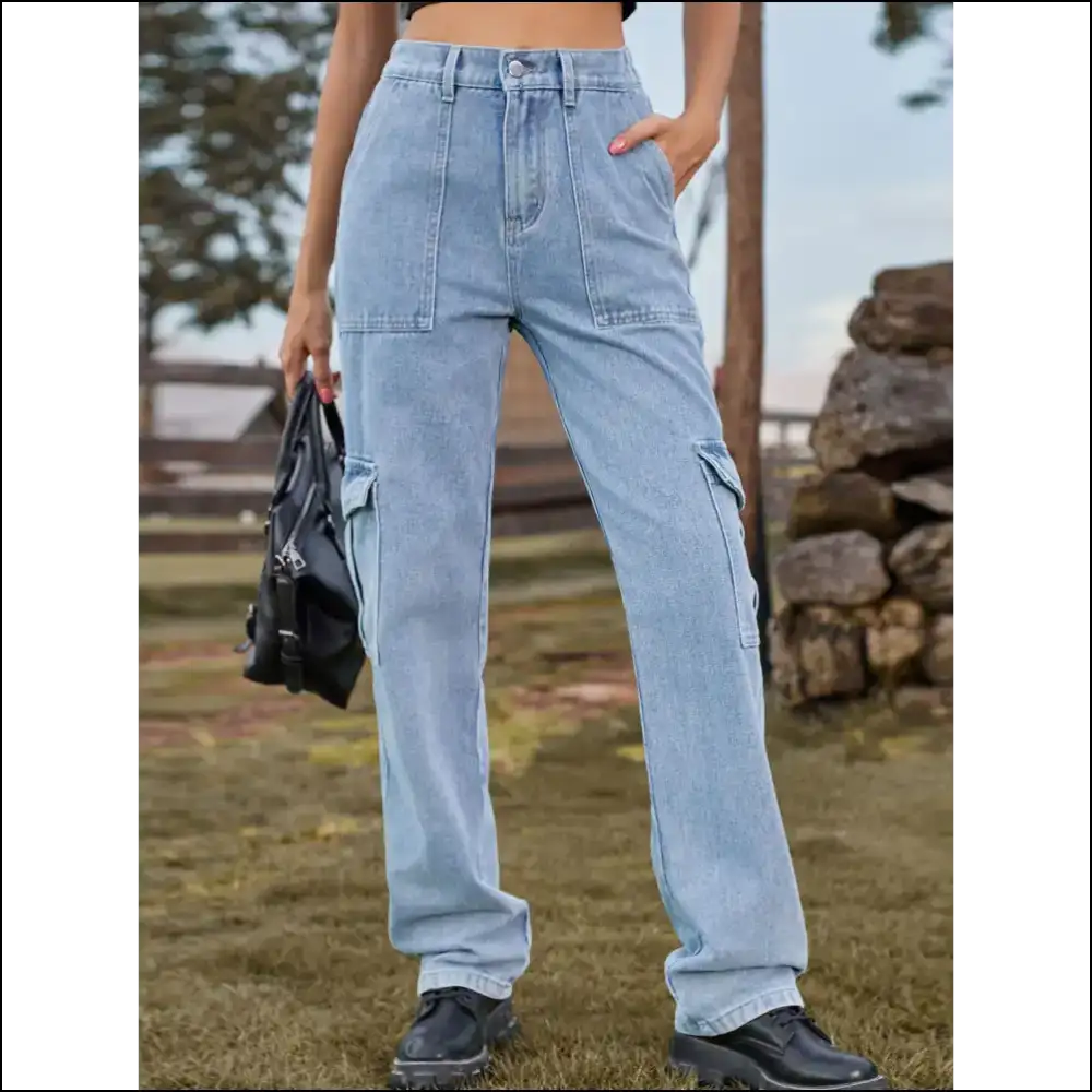 High Waist Cargo Jeans: for when your Curves Need a Commanding Officer! 🚀 - Light / Xl - Jeans on Sale Worldwide Shipping