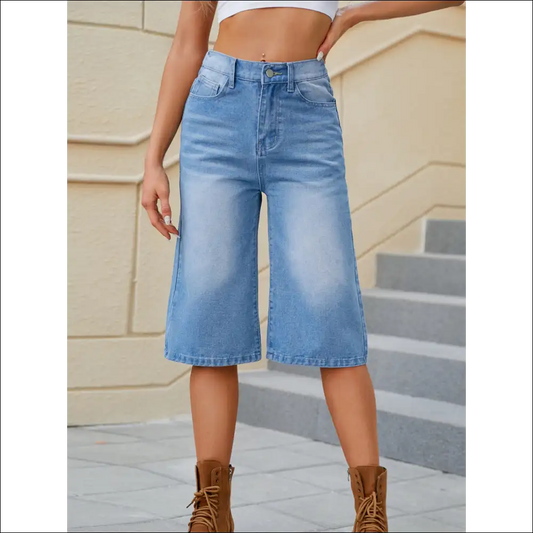 High Waist Denim Shorts with Pockets for Women - Medium / l - on Sale Worldwide Shipping