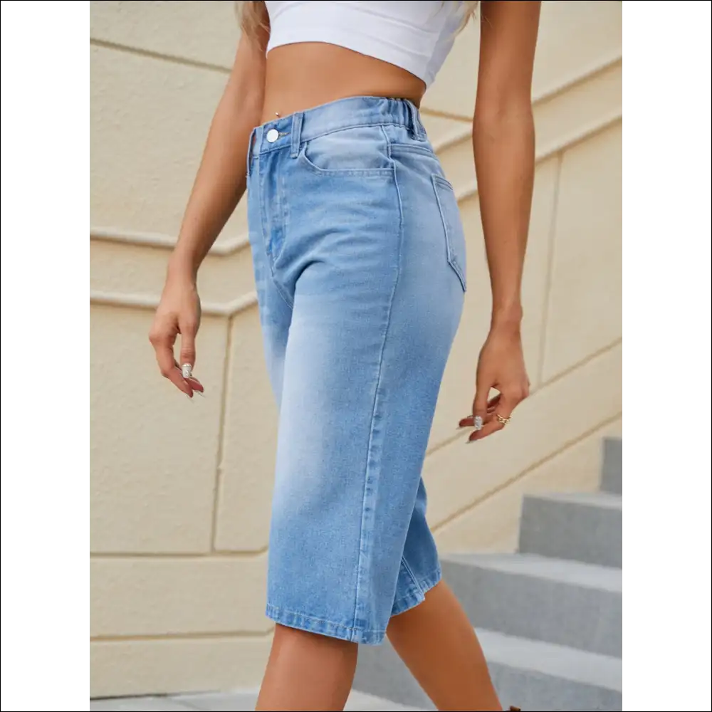 High Waist Denim Shorts with Pockets for Women - on Sale Worldwide Shipping