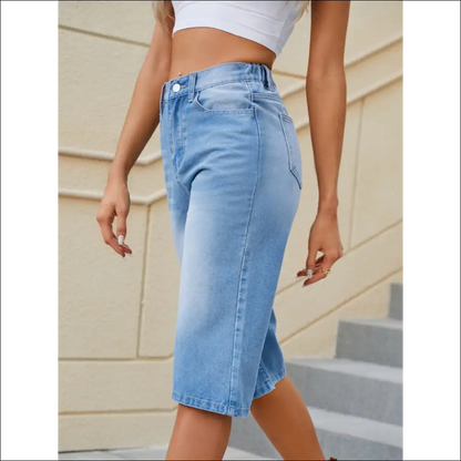 High Waist Denim Shorts with Pockets for Women - on Sale Worldwide Shipping