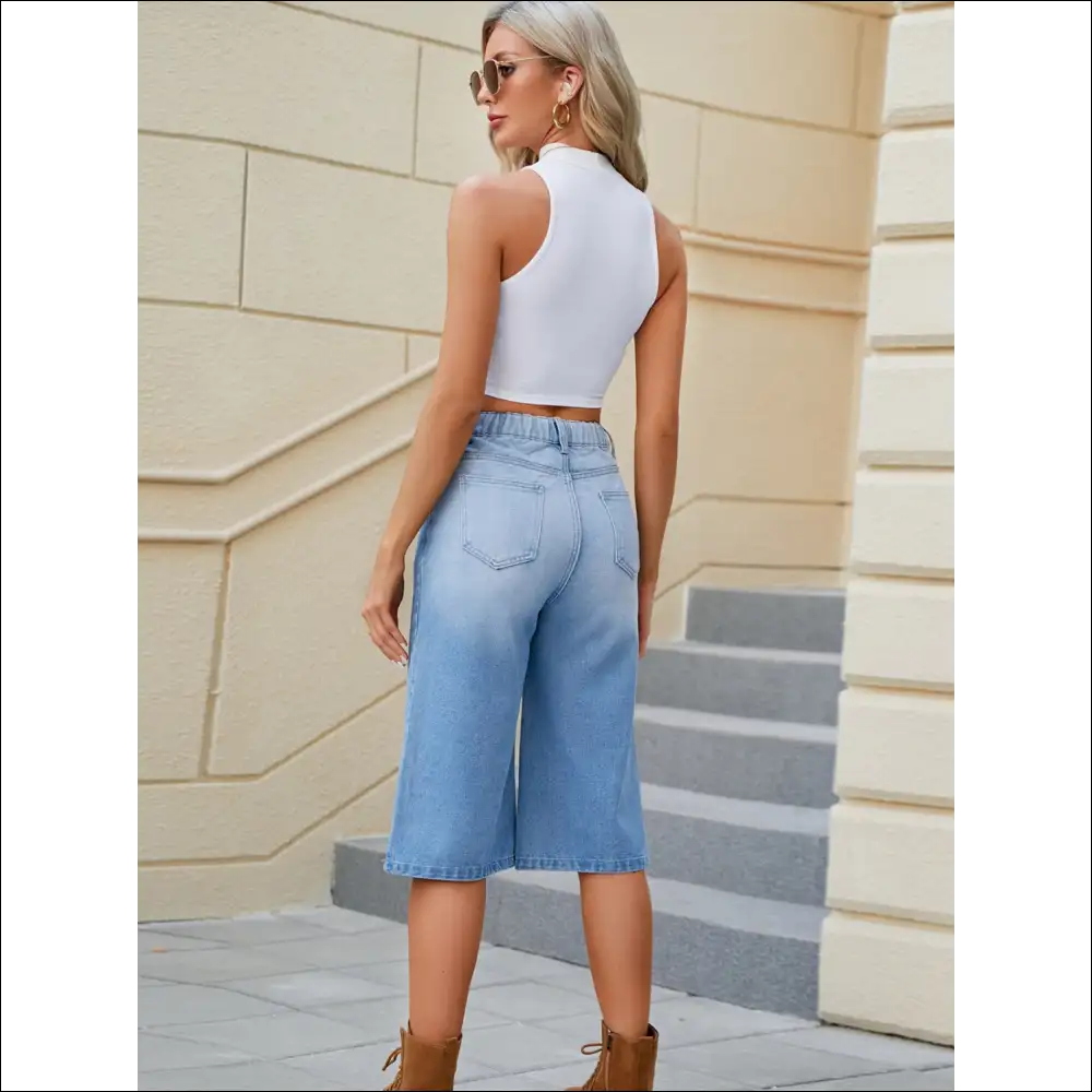High Waist Denim Shorts with Pockets for Women - on Sale Worldwide Shipping