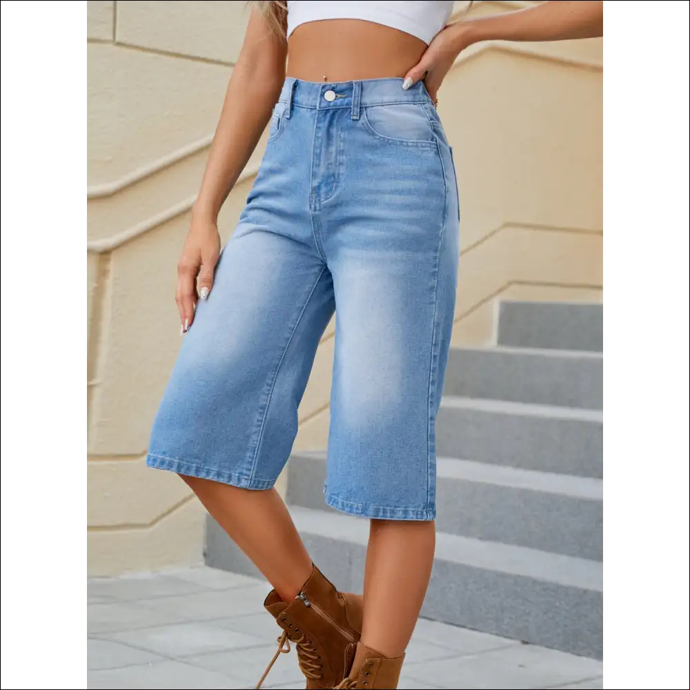 High Waist Denim Shorts with Pockets for Women - on Sale Worldwide Shipping