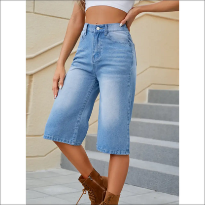 High Waist Denim Shorts with Pockets for Women - on Sale Worldwide Shipping