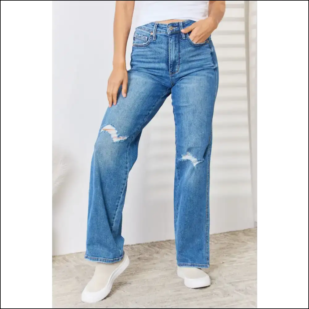 High Waist Distressed Jeans: for Curves that Kill and Confidence Thrills - Medium / 1 - Jeans on Sale Worldwide Shipping