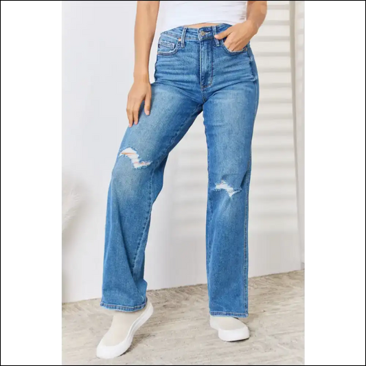 High Waist Distressed Jeans: for Curves that Kill and Confidence Thrills - Medium / 1 - Jeans on Sale Worldwide Shipping