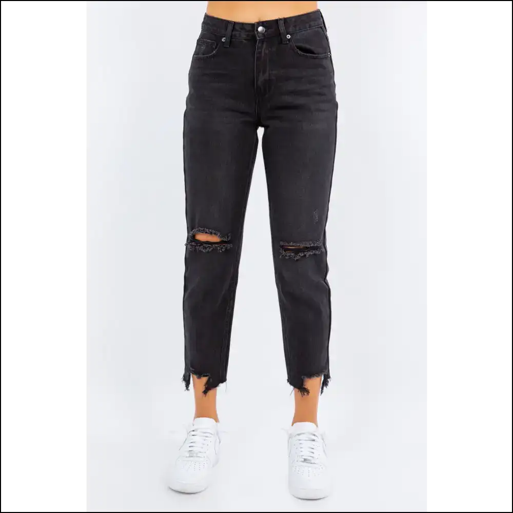 High Waist Distressed Jeans: where Chic Meets its Edgy Soulmate 😂👖 - Black / s - Jeans on Sale Worldwide Shipping